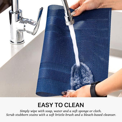 LEXMORE Placemats Set of 6 Vinyl/Plastic Woven Place Mats for Kitchen Table Indoor/Outdoor Washable Placemat Wipeable Dining Table Mats(Navy Cube)