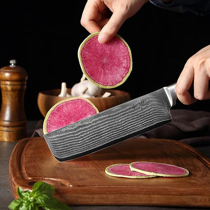 Wakoli EDIB Damascus Nakiri Knife – 6.9" Vegetable Knife with VG10 Core, Professional Kitchen Cutting Tool made of 67-Layer Damascus Steel & Ergonomic Pakkawood Handle