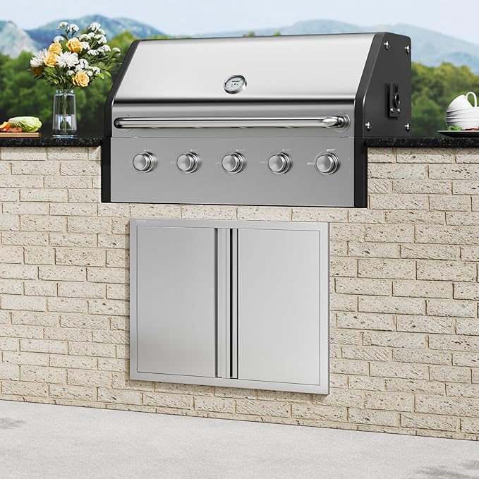 VEVOR BBQ Access Door - 31" W x 24" H Stainless Steel Flush Mount Vertical Door with Recessed Handles,for BBQ Island, Grilling Station, Outside Cabinet