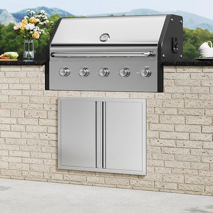 VEVOR BBQ Access Door - 31" W x 24" H Stainless Steel Flush Mount Vertical Door with Recessed Handles,for BBQ Island, Grilling Station, Outside Cabinet