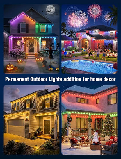 Permanent Outdoor Lights for House,150FT RGB+IC Smart Lights | 90 LEDs,App/Remote Control,IP67 Waterproof,DIY Color-Changing String Lights For Eaves,Xmas,Halloween And Party Decor