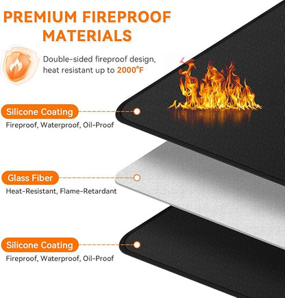 Fireplace Mat Fireproof, 48 x 30 Inch Hearth Rugs for Fireplaces Fire Resistant, Indoor Fire Pit Wood Stove Pads, Outdoor Under Grill Mats, Protect Floors and Decks from Sparks Embers
