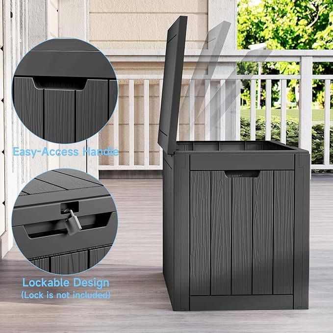 35 Gallon Lockable Outdoor Storage Box – Waterproof Resin Deck Box with Lid, Weatherproof Bin for Patio Furniture, Pool Supplies & Garden Tools (Black)
