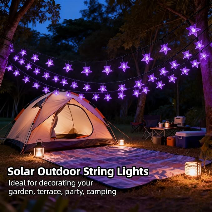 Twinkle Solar Star String Lights Outdoor Waterproof Fairy Lights 39FT 100 LED with 8 Lighting Modes for Camping Garden Wedding Party Tree Holidays Backyard Patio (Purple)