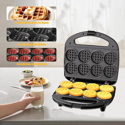 OSTBA Mini Waffle Maker, Makes 8 Mini Waffles, Small Waffle Iron | 750W Heating with Nonstick Plates, Indicator Lights, Cool-Touch Handle, Compact Storage and Easy-Clean Design