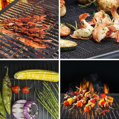 3 Pack Grill Mesh Mat Outdoor Grill, Heavy Duty and Non Stick BBQ Grilling Mats & Baking Mats, Resuable and Easy to Clean, Works on Gas Charcoal and Electric BBQ (15.7 x 13 Inch x 3 pcs)