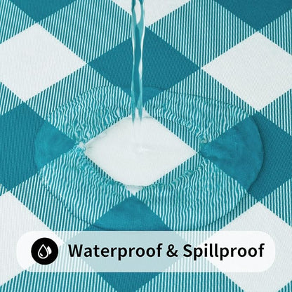Smiry Rectangle Picnic Table Cloth, Elastic Waterproof Fitted Vinyl Tablecloths, Flannel Backed Buffalo Plaid Table Covers for Dining, Camping, Outdoor (White and Turquoise, 30" x 96")