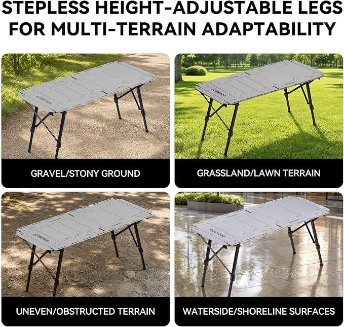 BLACKDOG 4.5U IGT Camping Table, Folding Portable Camp Table, Adjustable Height Aluminum Portable Table with Carry Bag for Outdoor, Pictic, Patio and Backyard 48.8" L x 22.8" W, Rock Grey