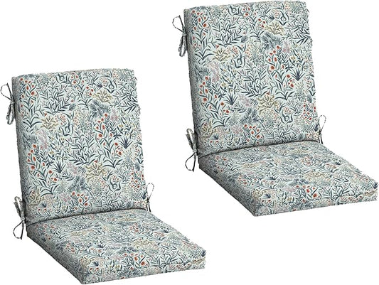 Arden 2-Pack Outdoor Patio Dining Chair Cushion, 20x44, Rain-Proof Seat Pad, Fade-Resistant Outdoor Cushion Pistachio Botanical