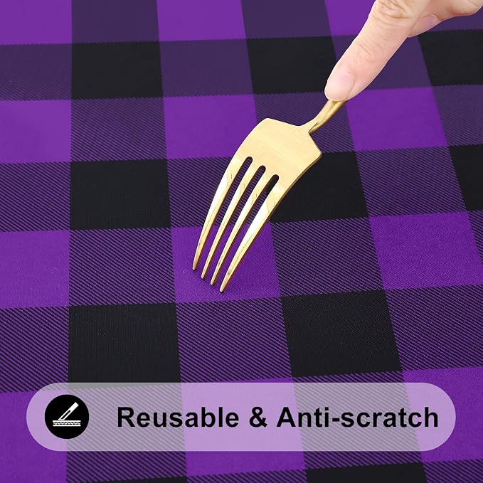 Smiry Rectangle Picnic Table Cloth, Elastic Waterproof Fitted Vinyl Tablecloths, Flannel Backed Buffalo Plaid Table Covers for Dining, Camping, Outdoor (Black and Purple, 30" x 72")
