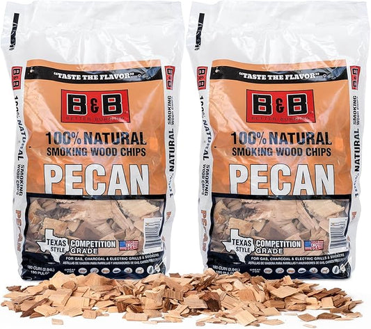 BBQ Pecan Wood Chips for Smoker (2-Pack) 3 lb Total, 100% All-Natural Smoker Wood Chips for Electric Smoker, Charcoal & Gas Grills, and Campfires – Made in USA