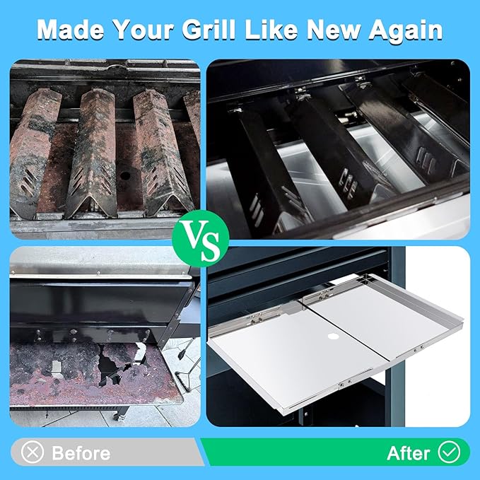 Replacement Parts for Dyna-Glo DGF493BNP DGF510SBP, Drip Pan Grease Tray & Heat Tents Heat Shields for Dyna Glo DGF493BNP 4 Burner Grill