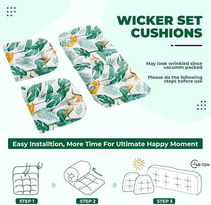 DANGHOOGY Wicker Chair Cushions, Waterproof Outdoor Loveseat Cushions for Patio Furniture, Tufted Wicker Furniture Cushions, 1 Loveseat and 2 U-Shaped Cushions (Yellow Leaf)