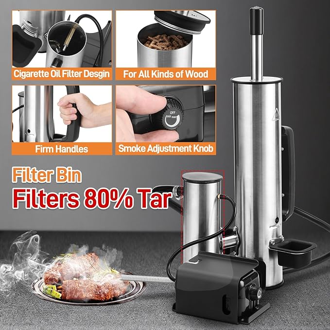 Electric Smoker Generator, Hot and Cold Smoker with Adjustable Air Pump | Stainless Steel Smoke Tube for Pellet Smoker, Outdoor Smoker for Cheese and Salmon, Best Gifts for Men and Dads