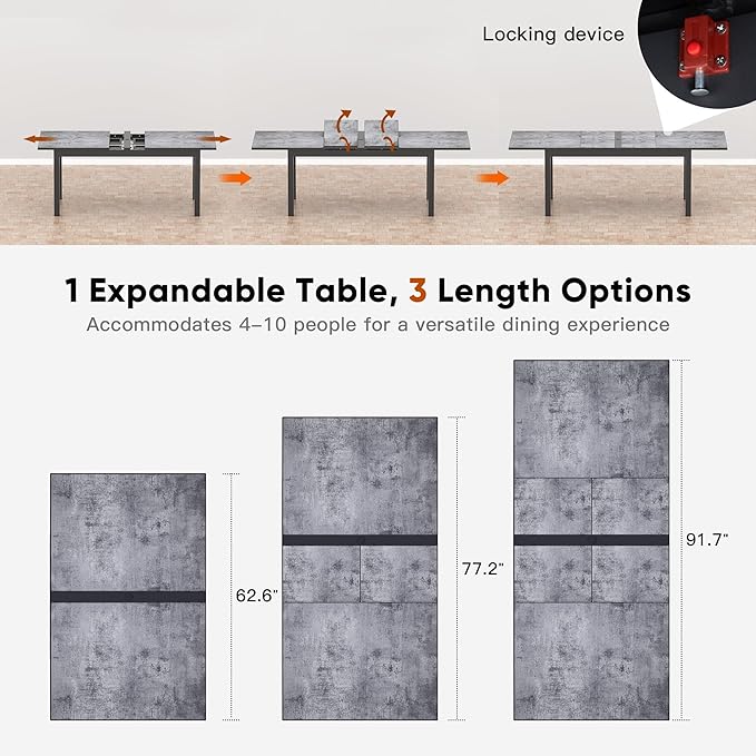 RoyalCraft 9-Piece Outdoor Dining Set with Adjustable Length Dining Table, 92" L×33.5" W Expandable Patio Table and Chairs Set for 8, Aluminum Stackable Chairs with Quick Drying Fabric for Porch, Grey