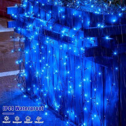 YEGUO Solar String Lights Outdoor Waterproof, 2 Packs Each 33ft 100 LED Blue Lights, 8 Modes Twinkle Light for Christmas Tree Outside Garden Yard Xmas Decor