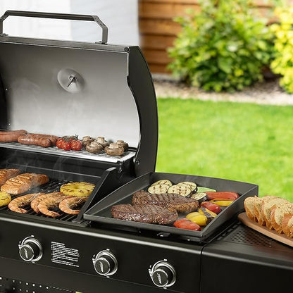 BP1501 Griddle Top and Grease Cup Combo, Ceramic-Coated Griddle Pan, Flat Griddle Gas Grill Pan with Grease Cup, 259 Sq. In. Nonstick Cooking Area, Durable for Outdoor Grilling