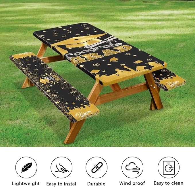 Graduation Decorations Class of 2025 Tablecloth - 3 Pcs Elastic Congrats Grad Table Cloth for Graduation Party Decorations