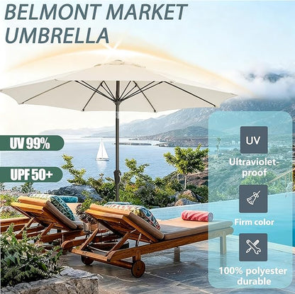 9FT Outdoor Patio Umbrella Outdoor pool Umbrella with Push Button Tilt and Crank, Market Umbrella 8 Sturdy Ribs UV Protection for Garden, Deck, Backyard (White)