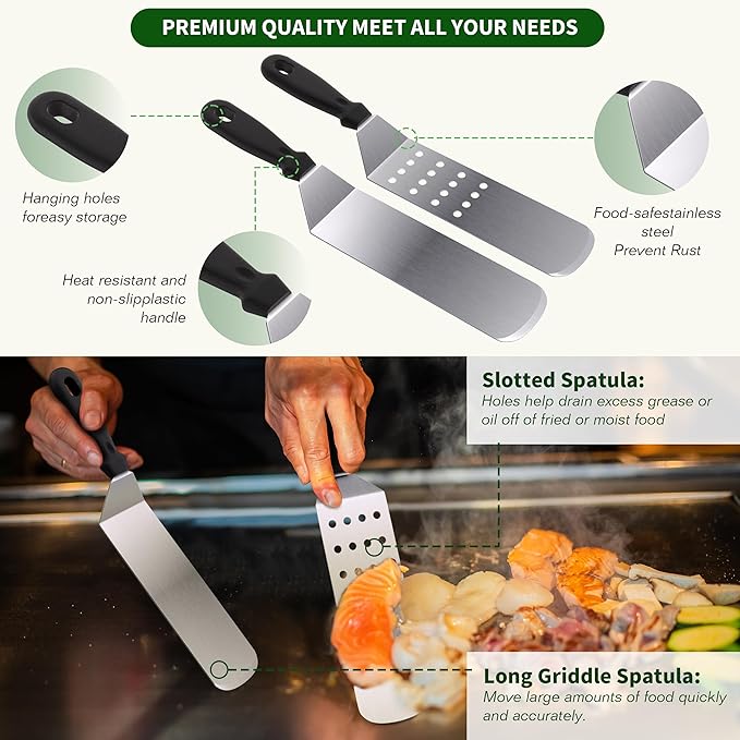 134 Pcs Griddle Accessories Kit, Perfect Hibachi Flat Top Grill Tools for Blackstone and Camp Chef, Enlarged Beefed-up Grill Spatula Gift Set with Basting Cover, Burger Press for Outdoor BBQ.
