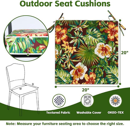 COZYVIDA Outdoor Chair Cushions Set of 4, 20"x20" Square Seat Pads with Tie Straps and YKK Zippers, 30D High-Density Foam, Water-Resistant Fabric,UV-Resistant 1000+ Hrs