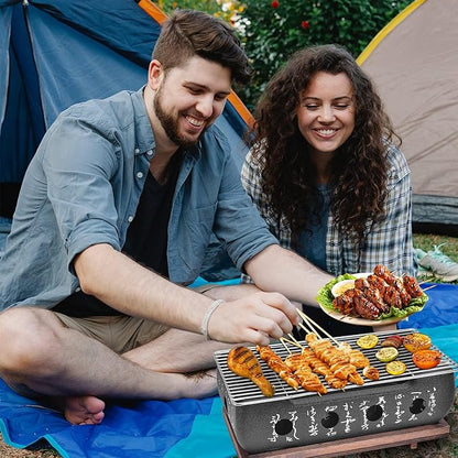 Japanese BBQ Grill Stove Charcoal Barbecue Stove Rectangle Calligraphy Quick Heating Aluminium Alloy Wire Grill Base for Camping (M)