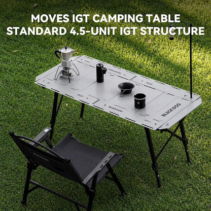 BLACKDOG 4.5U IGT Camping Table, Folding Portable Camp Table, Adjustable Height Aluminum Portable Table with Carry Bag for Outdoor, Pictic, Patio and Backyard 48.8" L x 22.8" W, Rock Grey