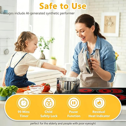 30 Inch Electric Cooktop, 4 Burner Built-In Radiant Ceramic Stove Top | 30 inch built-in radiant ceramic cooktop, 4 burners, 220-240V hardwired, touch control, flat-bottom cookware.