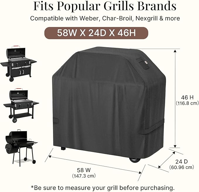 iBirdie Outdoor Grills Cover 58 x 24 x 46 inch, fit 58, 57 Barbeque, Waterproof Weatherproof, 600D Heavy Duty Barbecue Cover, Compatible for 3, 4 Burners Gas BBQ