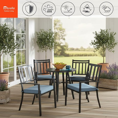 Indoor/Outdoor Chair Pads in Sunbrella Fabric – 17''x17'' Patio Seat Cushions with Foam Insert, Removable Reversible Cover & Ties for Patio Dining Chairs – Set of 2 or 4, Spectrum Denim
