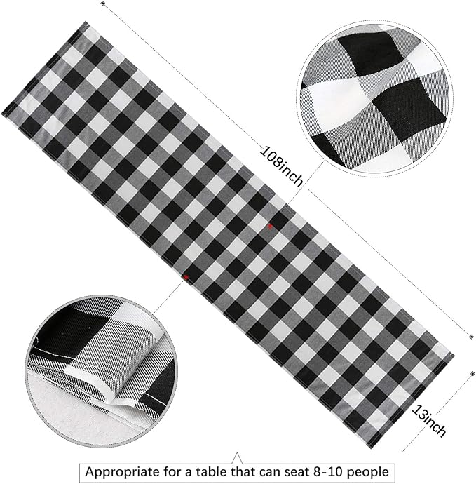 Plaid Table Runner for Christmas Decorations 2Packs 13x108Inch Black White Table Runner Buffalo Plaid Table Runners for Halloween Holiday Decor Xmas Checked Table Runners