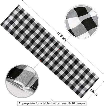 Plaid Table Runner for Christmas Decorations 2Packs 13x108Inch Black White Table Runner Buffalo Plaid Table Runners for Halloween Holiday Decor Xmas Checked Table Runners