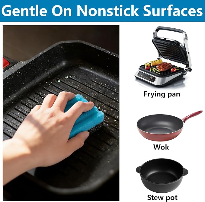 EBaokuup 4 Pcs Grill Plate Cleaning Sponge 12207, Electric Grill Cleaning Sponge with Grooves, Grill Cleaner Replacement Sponges for Indoor Outdoor Giddle