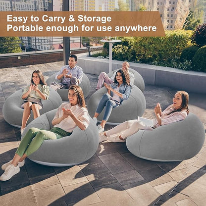 Realspring 6 9 12 Pcs Inflatable Bean Bag Chairs for Adults with Electric Air Pump, Blow up Couch Folding Portable Inflatable Couch Lazy Sofa for Outdoor Movie Night Camping(Grey,9 Pcs)