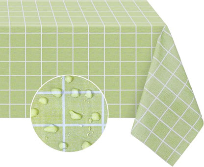 Romanstile Rectangle Vinyl Tablecloth, 100% Waterproof Oil-Proof Checkered Plastic Table Cloth, Heavy Duty Wipeable Table Covers for Dining, Camping, Picnic, Outdoor - 54 x 120 Inch, Green