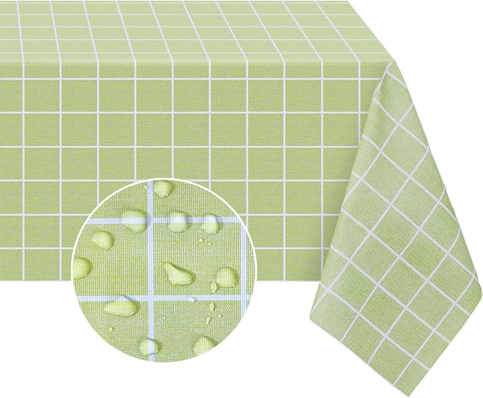 Romanstile Rectangle Vinyl Tablecloth, 100% Waterproof Oil-Proof Checkered Plastic Table Cloth, Heavy Duty Wipeable Table Covers for Dining, Camping, Picnic, Outdoor - 52 x 70 Inch, Green