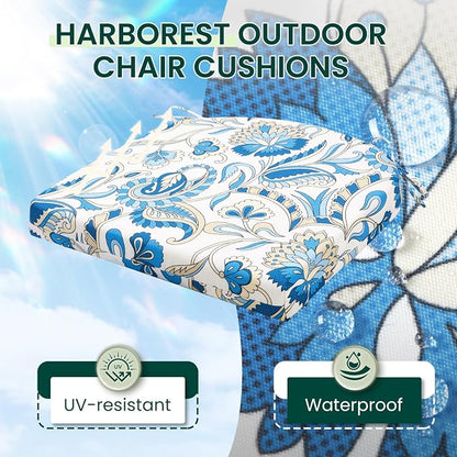 HARBOREST Outdoor Chair Cushions Set of 6, Water Resistant Patio Chair Cushions with Ties, Outdoor Seat Cushions for Patio Furniture, 17"x16"x2", Blue Butterfly