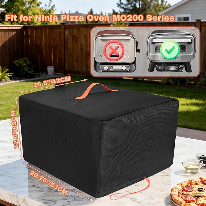 CROTIRAD Waterproof Dust Cover for Ninja Pizza Oven MO201 Series, Accessories for Ninja Woodfire Outdoor Pizza Oven with Drawstrings, UV-Resistant, Elastic Band, Hang Strap, Black