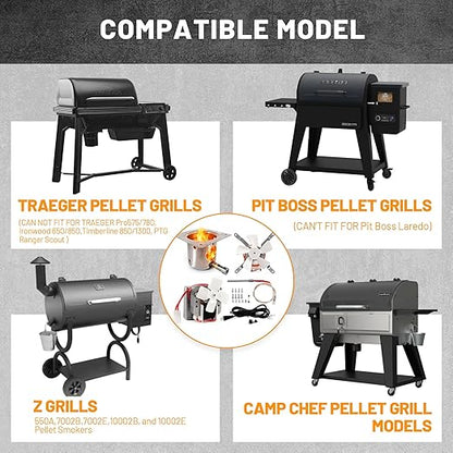 Fire Burn Pot, Hot Rod Ignitor, Upgraded 2.0 RPM Auger Motor,Induction Fan Wood Pellet Grills Parts Replacement Kits Compatible with Pit Boss, Traeger Camp Chef, Z Grills Pellet Grills