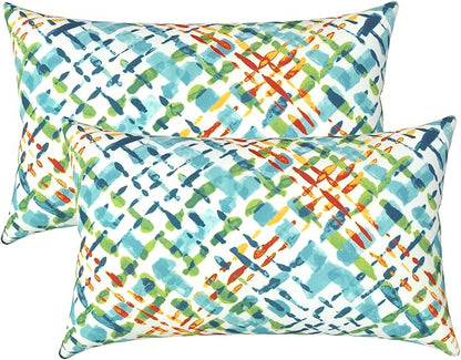 LVTXIII Outdoor/Indoor Lumbar Pillows, Decorative Patio Lumbar Cushions, Fluffy Water Repellent Garden Cushions for Home Patio Coach Sofa Use, 12×20 Inch, Pack of 2, Acapa Opal Geometric