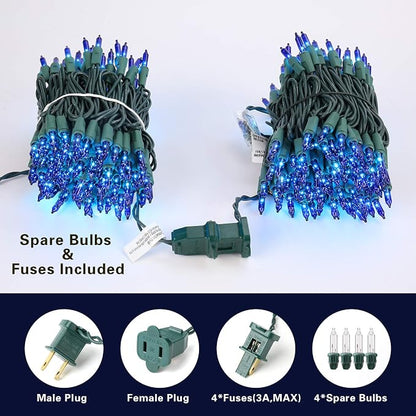 BrizLabs Blue Christmas Lights, 69.6ft 300 Count Blue String Lights Connectable, 120V UL Certified Incandescent Xmas Lights Green Cord, Outdoor Mini String Lights for Indoor Party Garden Patio Decor | Connectable; UL Certified; Outdoor Mini Incandescen...
