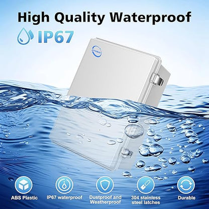 RTHIEAI Waterproof Outdoor IP67 Junction Box (11.4"x7.5"x5.5") with Mounting Plate, Hinged Grey Cover and Wall Brackets - Weatherproof ABS Plastic Electrical Enclosure for DIY Projects (290x190x140mm)