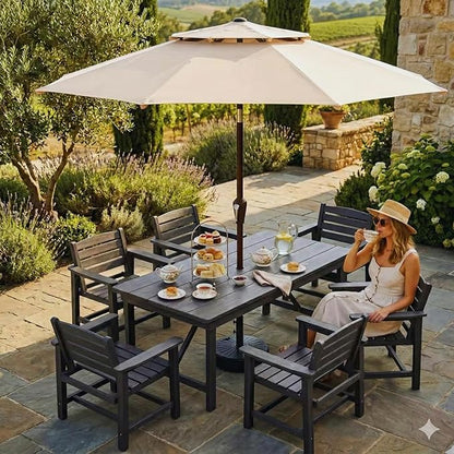 Patio Umbrella, 2 Tier Outdoor Table Umbrella, Large Vented Market Umbrellas with Push Button Tilt and Crank, 8 Sturdy Ribs for Backyard, Deck, Pool, UPF50+ UV Protection
