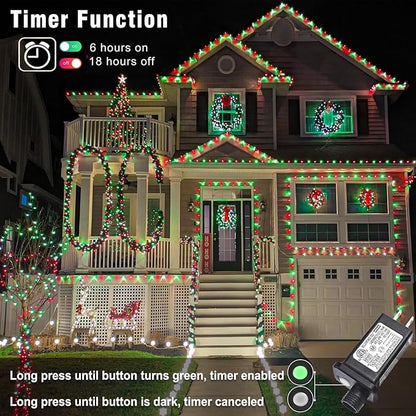 100FT 300 LED Outdoor String Lights, Connectable Christmas Lights Indoor Waterproof with 8 Modes, Plug in Twinkle Fairy Lights Clear Wire for Bedroom Home Wedding Patio Decorations, Red and Green