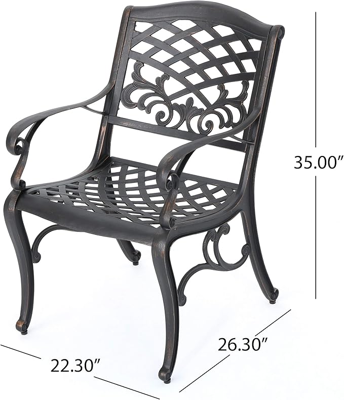 Christopher Knight Home Myrtle Beach Outdoor Aluminum Dining Chairs, 2-Pcs Set, Shiny Copper