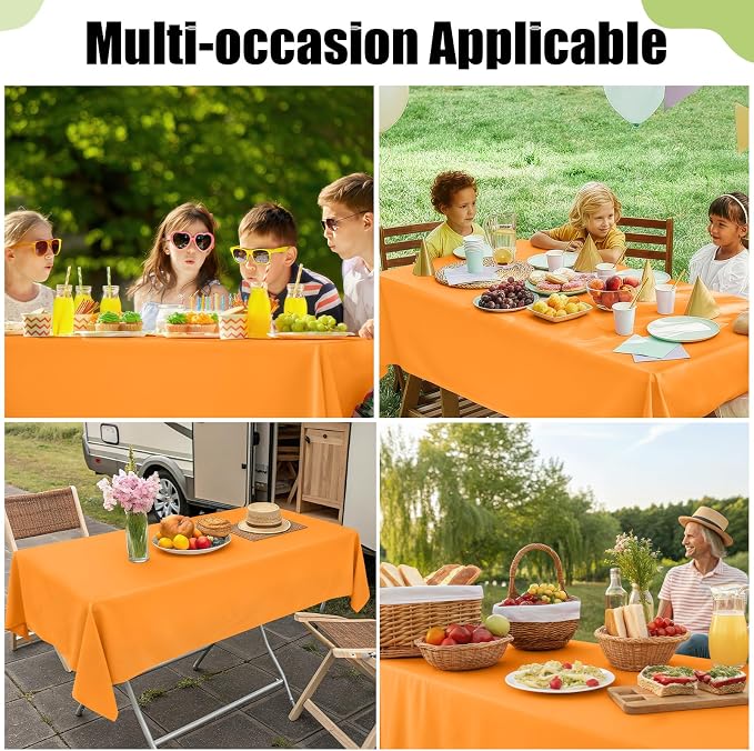 Smiry Disposable Table Cloth 3 Pack, 54 x 108 Inch Waterproof Plastic Tablecloth, Decorative Rectangle Table Covers for Party, Birthday, Picnic, Orange