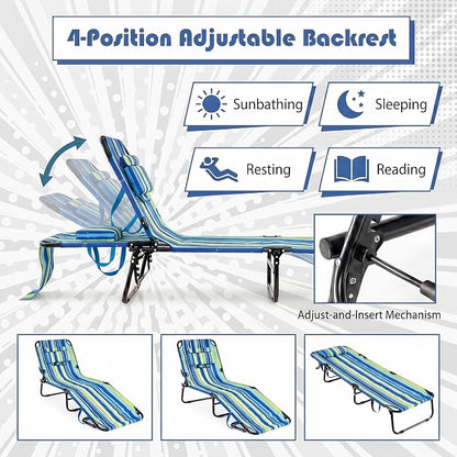 Goplus Folding Chaise Lounge Beach Chair, Face Down Tanning Chair with Face Hole Detachable Pillow, Great for Outside Pool Patio Backyard, 5-Position Adjustable (2, Blue)