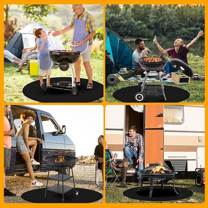 36" Fire Pit Mat for Solo Stove Bonfire, Double Sided Round Fireproof Under Grill Mat, Reusable Outdoor Grill Deck Protector for Solo Stove Accessories, Easy to Clean