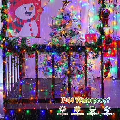 QITONG 500 LED 165ft Multicolor String Lights Outdoor Waterproof, Twinkle Lights with 8 Modes, Green Wire Christmas String Lights Plug in