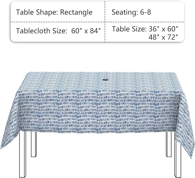 LVTXIII Outdoor Tablecloth with Umbrella Hole and Zipper, 60 x 84 Inch Water-Repellent Patio Table Cloth, Rectangle Table Covers for Backyard Garden, Pebble Blue